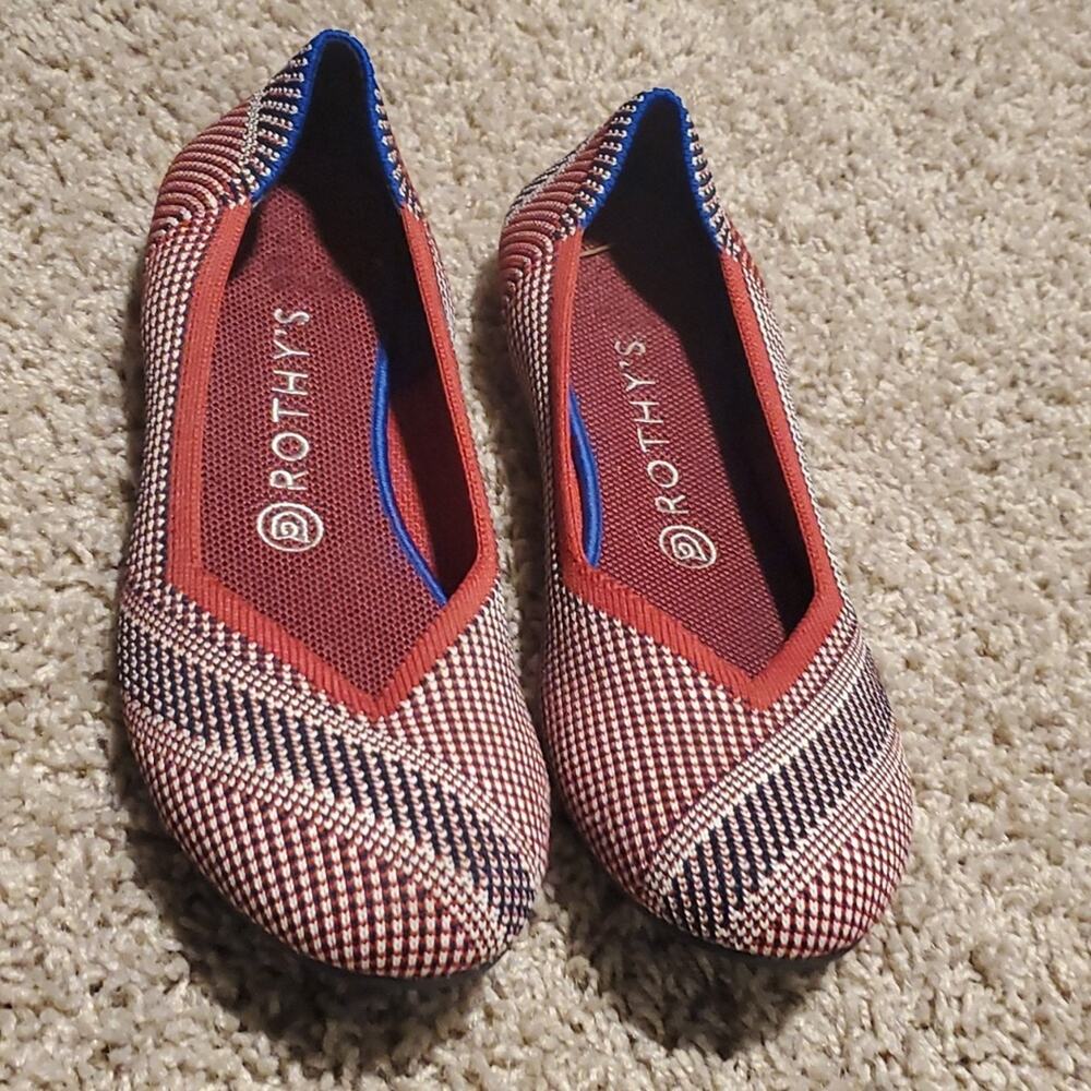 Rothy’s Mirror Stripe flat red white blue Rare Patriotic Special Edition LikeNew - Picture 2 of 5